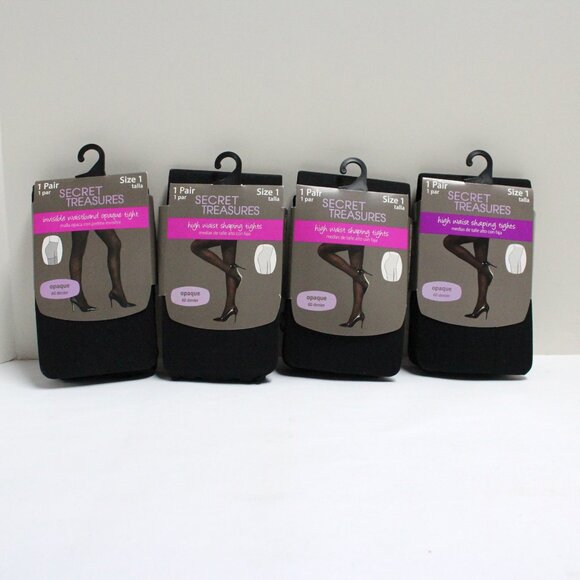4 Pair Secret Treasures Size 1 Black Tights - 3 Alike - 1 Different - Picture 1 of 6